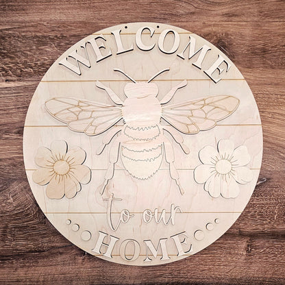 Welcome to our Home -Bee: 3D round door hanger