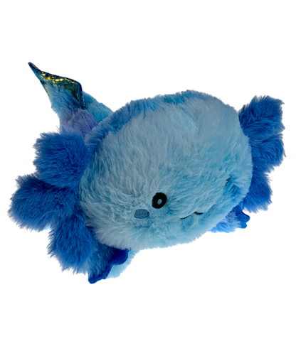 Blue Axlotyl toy with a star on a white background