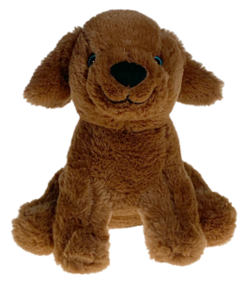 Brown Lab plush dog toy on a white background