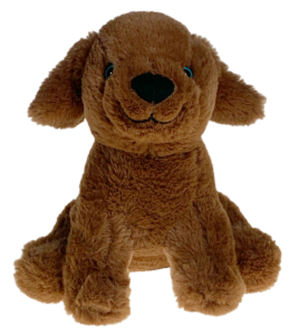 Brown Lab plush dog toy on a white background