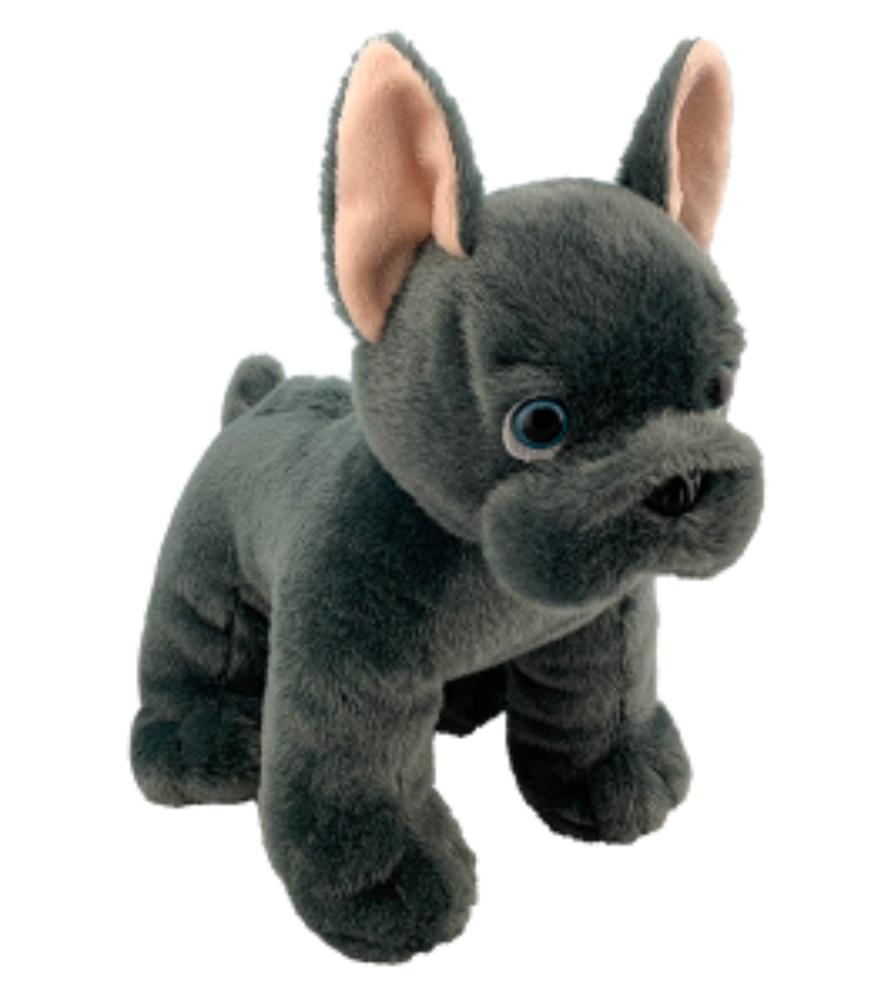 Plush toy French bulldog on a white background