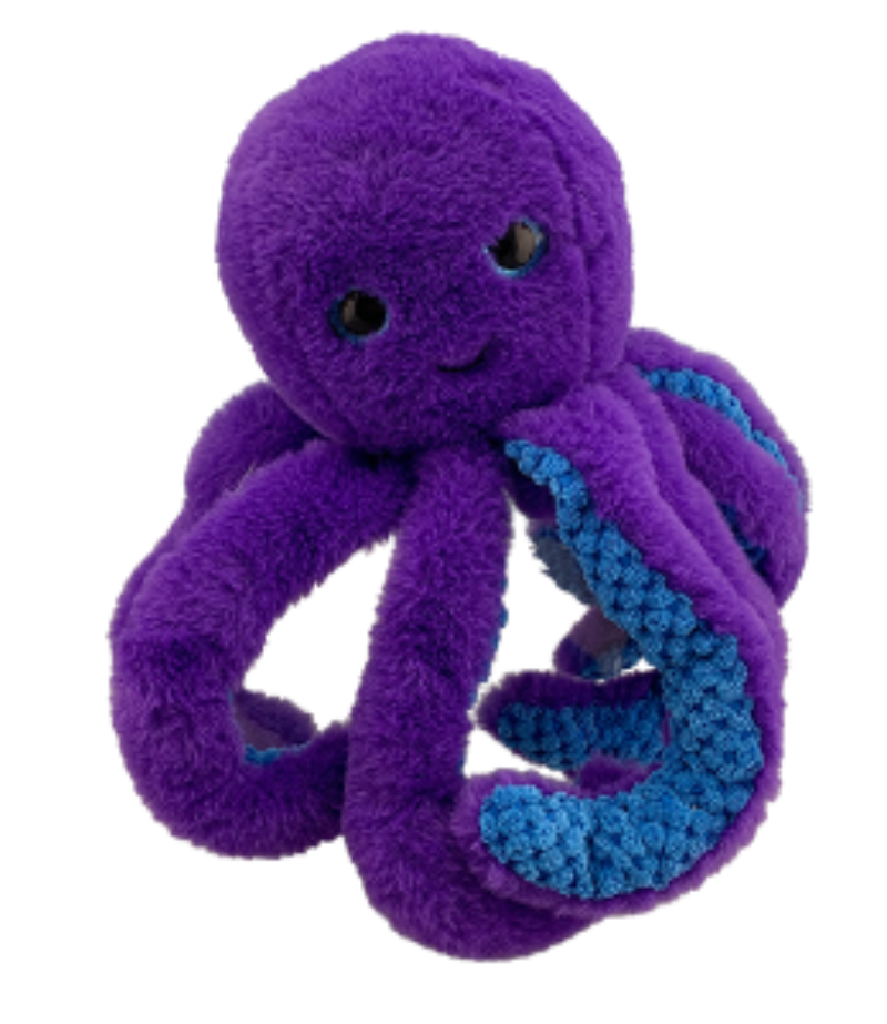 Purple plush octopus toy on a white background