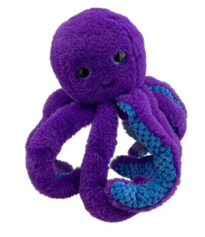 Purple plush octopus toy on a white background