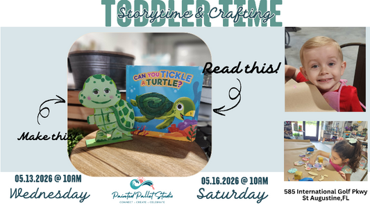 Wooden green turtle craft standing next to the book, Can you tickle a turtle?