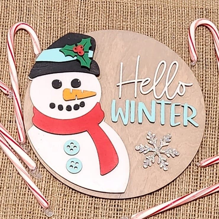 Hello Winter snowman: 3D round door hanger A1746N