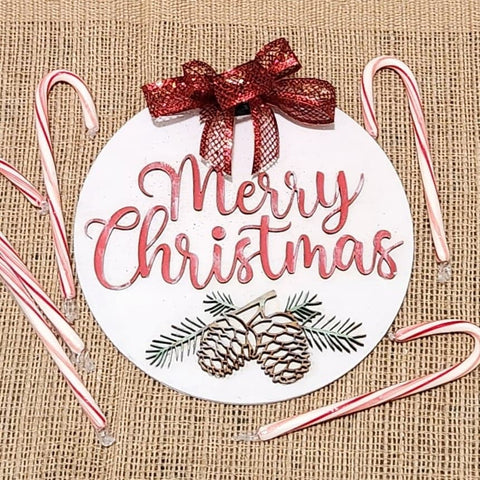 Merry Christmas pinecones: 3D round door hanger A1744N
