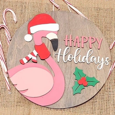 Flamingo Happy Holidays: 3D round door hanger A1742N