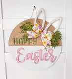 Happy Easter Bunny ears:   3D ROUND door hanger A1810N