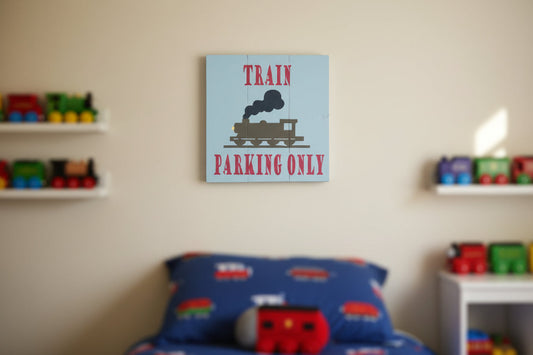 Train parking only painted on a gray background